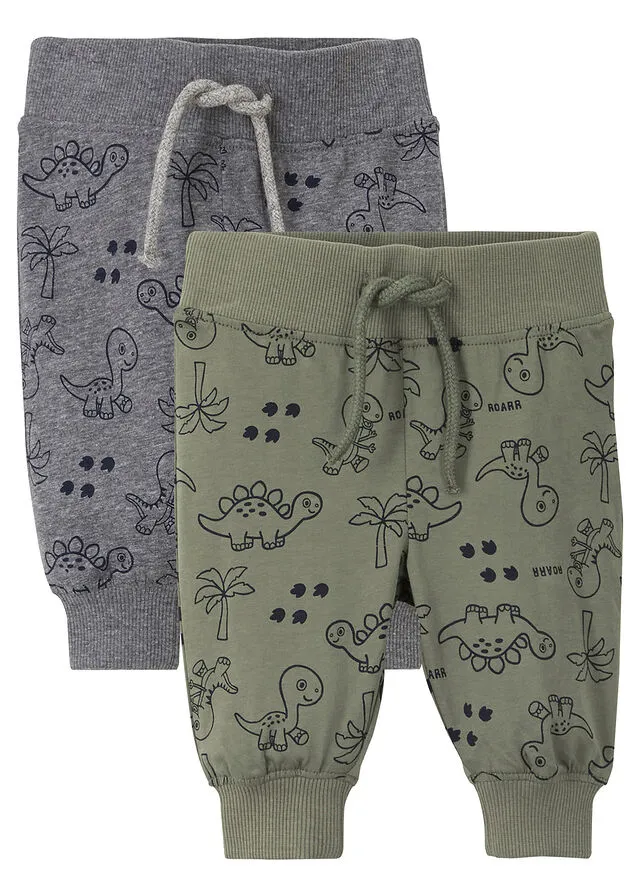 PANTALóN DE BEBé DE ALGODóN ORGáNICO (2 UNIDADES) VERDE OLIVAGRIS JASPEADO ESTAMPADO